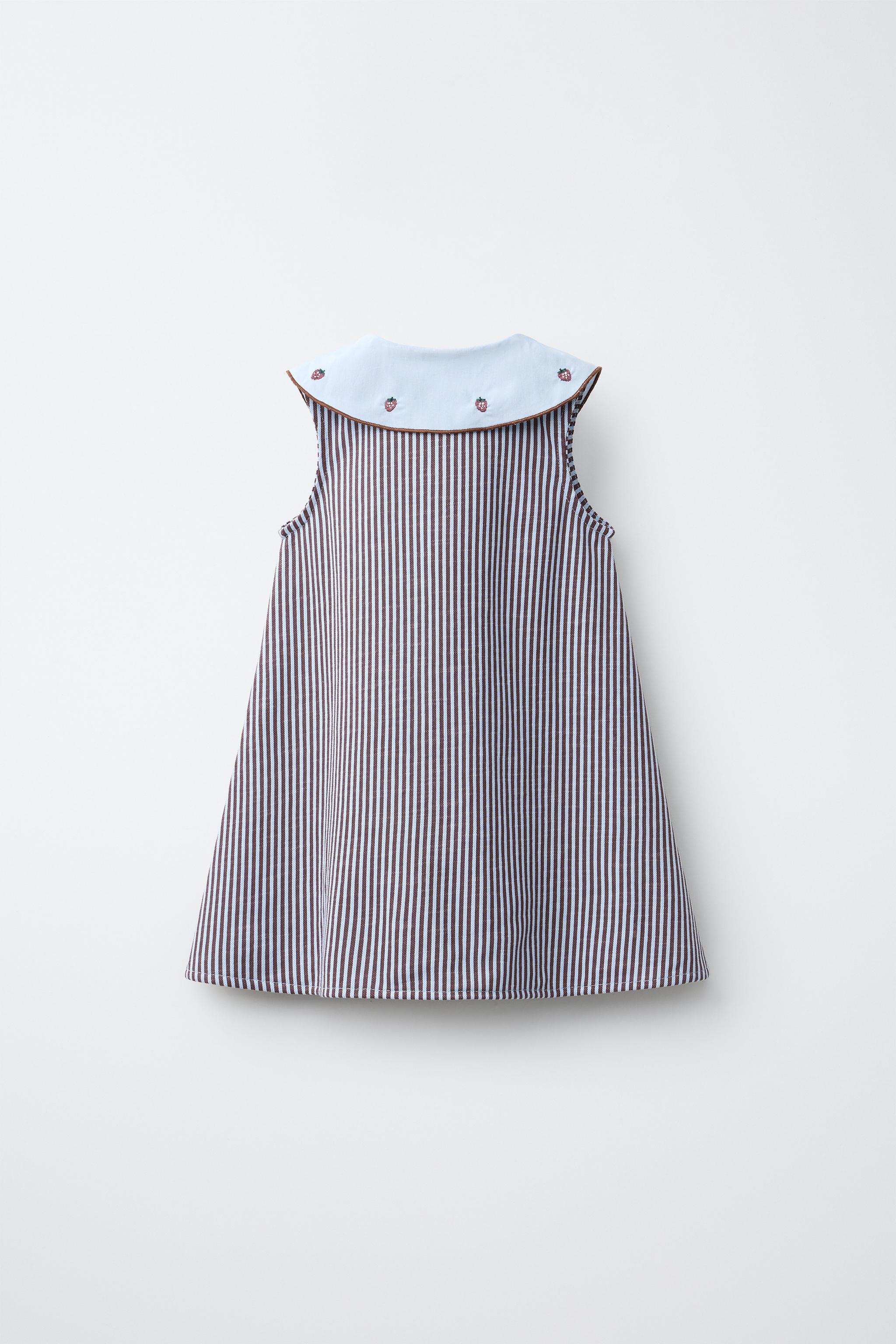 EMBROIDERED COLLAR STRIPED DRESS